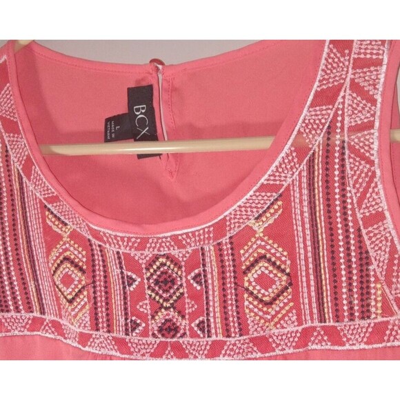 BCX Women's Sleeveless Top Tribal Design Summer Peach Lightweight Open Back SL - Picture 9 of 9